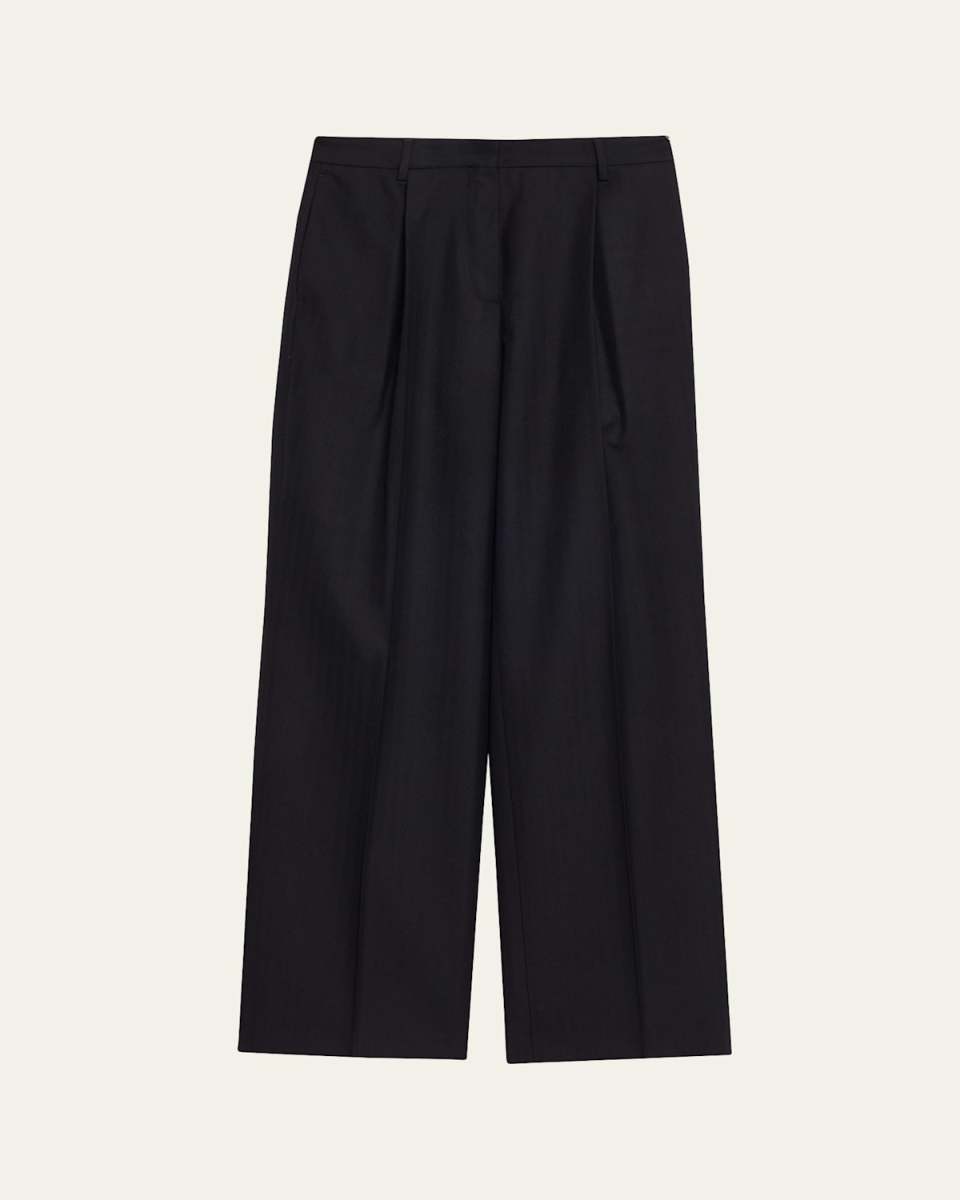 Portias Herringbone Wool Straight-Leg Pants